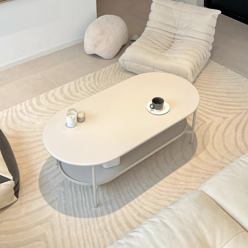 4 Legs Coffee Cocktail Table Wooden Oval Coffee or End Table with Shelf