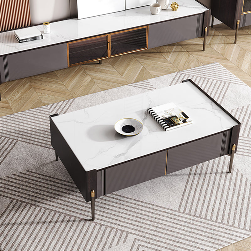 28" Wide Contemporary Cocktail Table White 4 Legs Stone Coffee Table