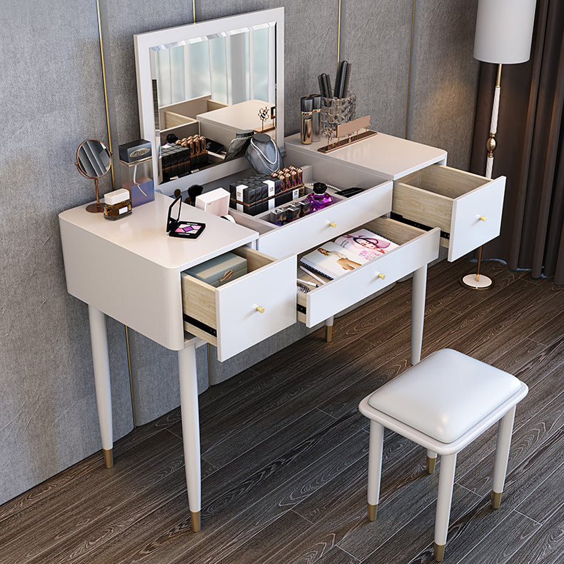 Glam Bedroom Makeup Vanity Desk Mirror White Vanity Dressing Table with Drawer