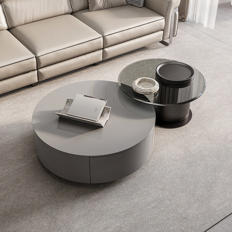 Round Coffee Table Modern Pedestal Nesting Coffee Table Set with 2 Drawers