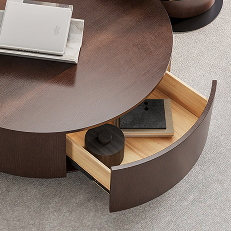 Round Coffee Table Modern Pedestal Nesting Coffee Table Set with 2 Drawers