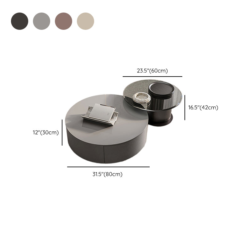 Round Coffee Table Modern Pedestal Nesting Coffee Table Set with 2 Drawers