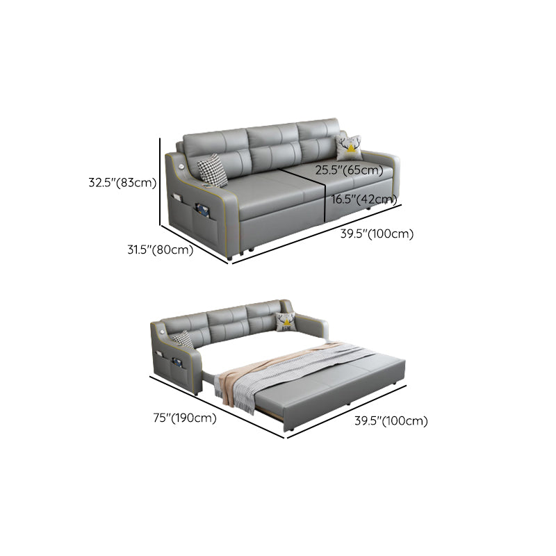 Scandinavian Upholstered Sleeper Sofa Faux Leather Convertible Sofas