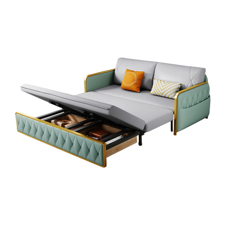 Square Arms Sofa Bed Bonded Leather Glam Foldable Pillow Back Sleeper Sofa