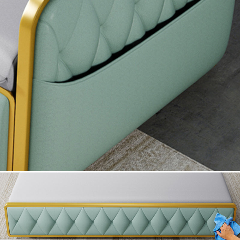 Square Arms Sofa Bed Bonded Leather Glam Foldable Pillow Back Sleeper Sofa