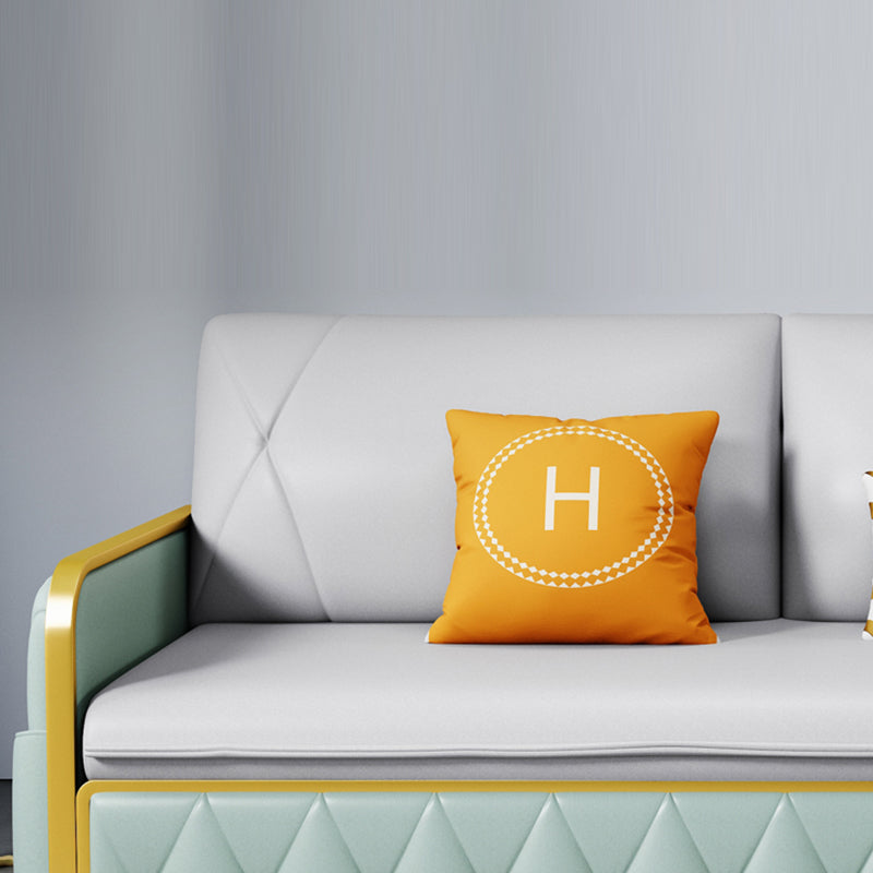 Square Arms Sofa Bed Bonded Leather Glam Foldable Pillow Back Sleeper Sofa