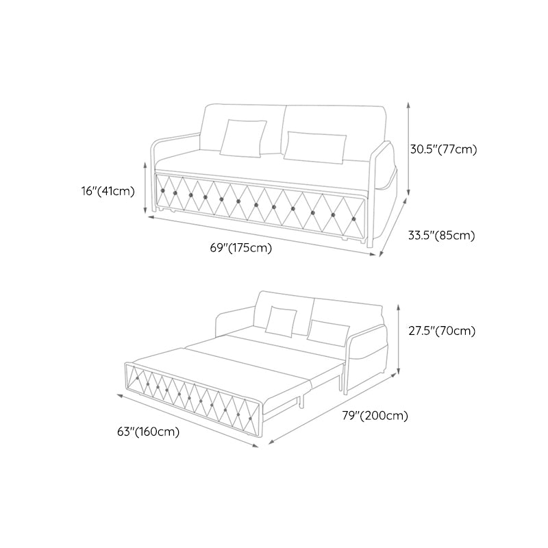 Square Arms Sofa Bed Bonded Leather Glam Foldable Pillow Back Sleeper Sofa