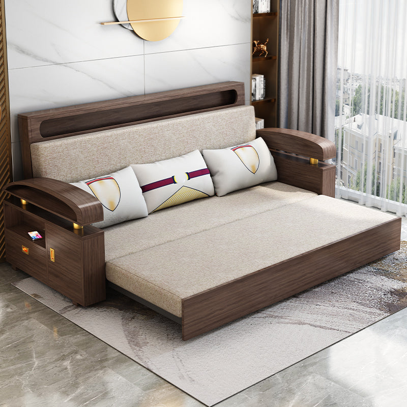 Glam Convertible Sofas Solid Wood Foldable Sleeper Sofa with Storage