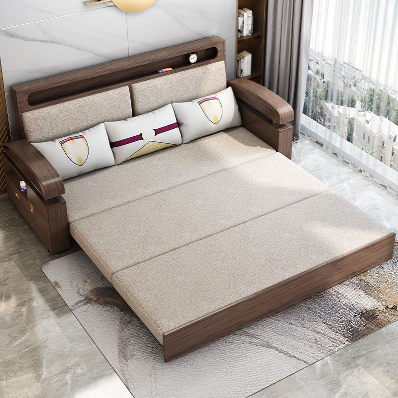 Glam Convertible Sofas Solid Wood Foldable Sleeper Sofa with Storage