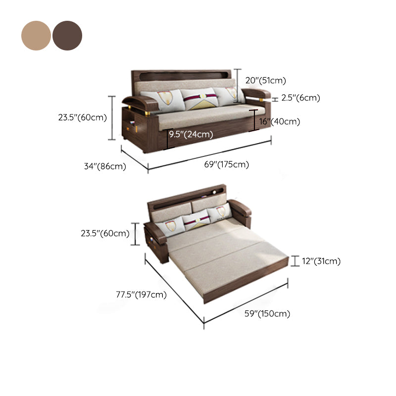 Glam Convertible Sofas Solid Wood Foldable Sleeper Sofa with Storage