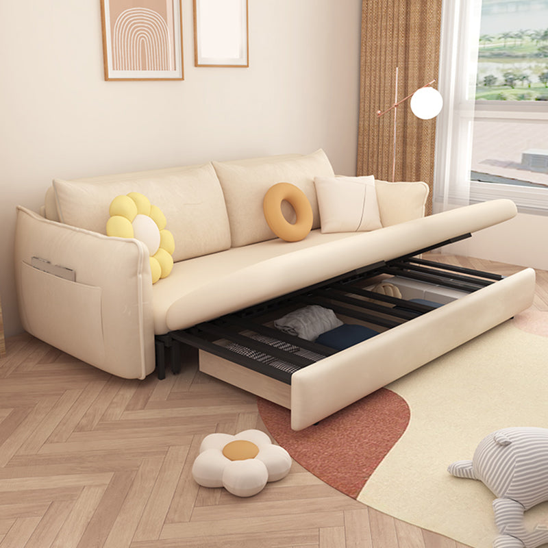 Scandinavian White Sleeper Sofa Faux Leather Foam Convertible Sofas