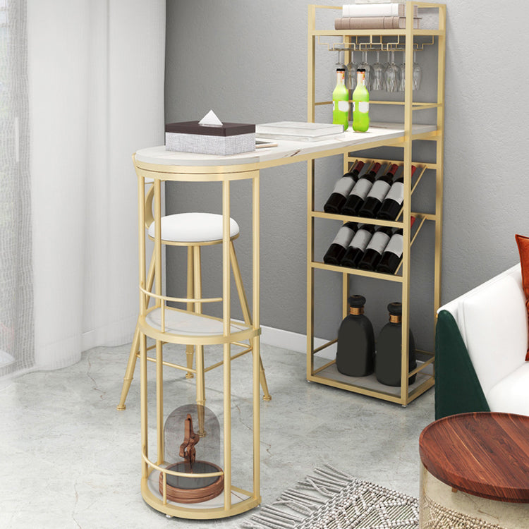 Glam Style Bar Table Set 1/2 Pcs White Granite Bar Table Set for Living Room