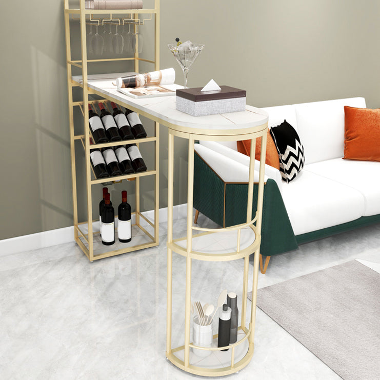 Glam Style Bar Table Set 1/2 Pcs White Granite Bar Table Set for Living Room