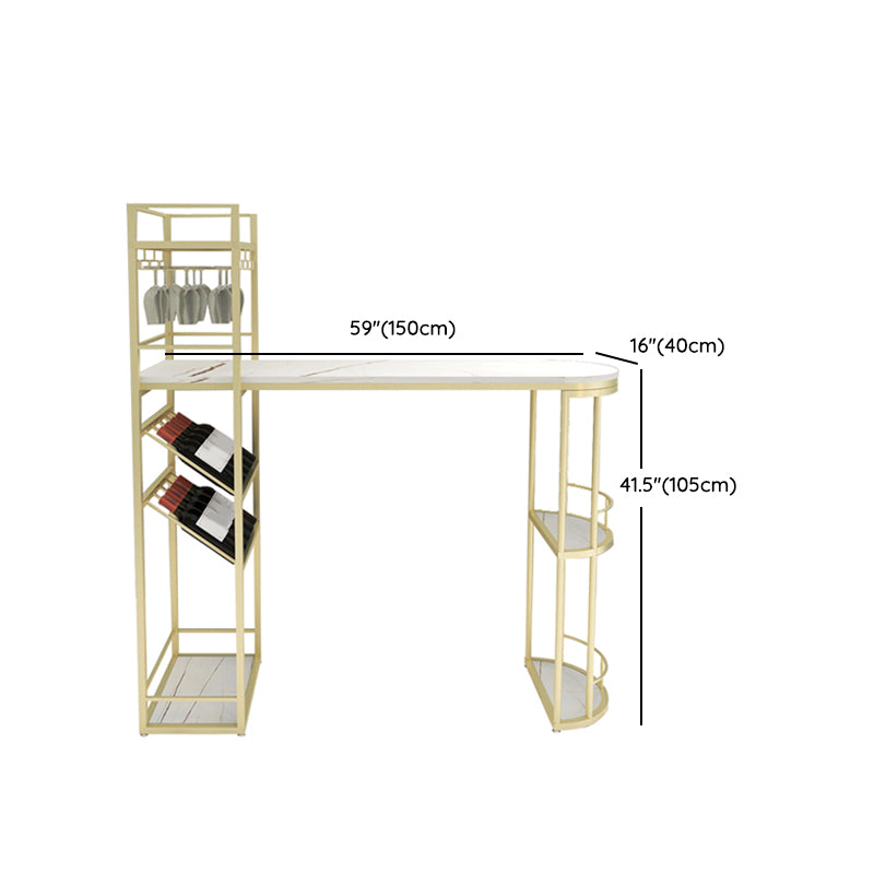 Glam Style Bar Table Set 1/2 Pcs White Granite Bar Table Set for Living Room
