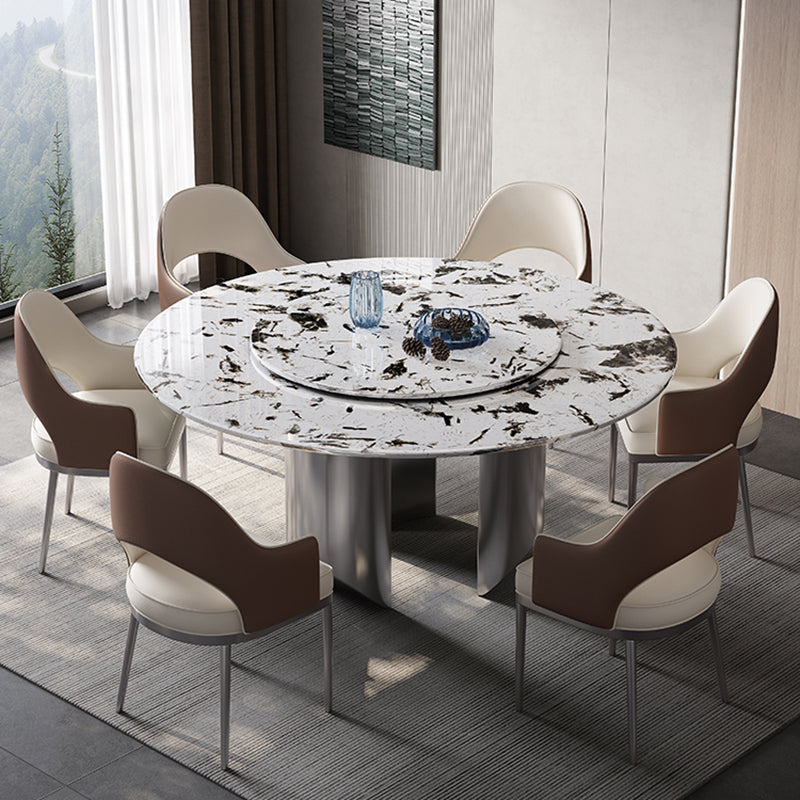 Modern Round Dining Table Stone Dining Table with Stainless Steel Pedestal