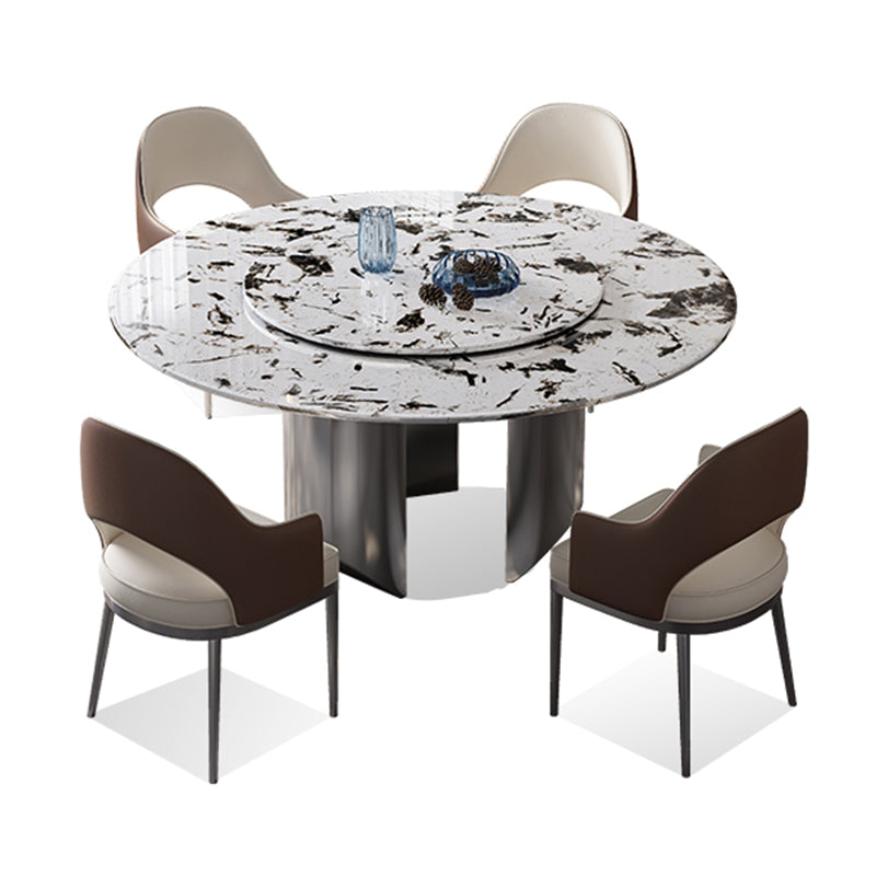 Modern Round Dining Table Stone Dining Table with Stainless Steel Pedestal