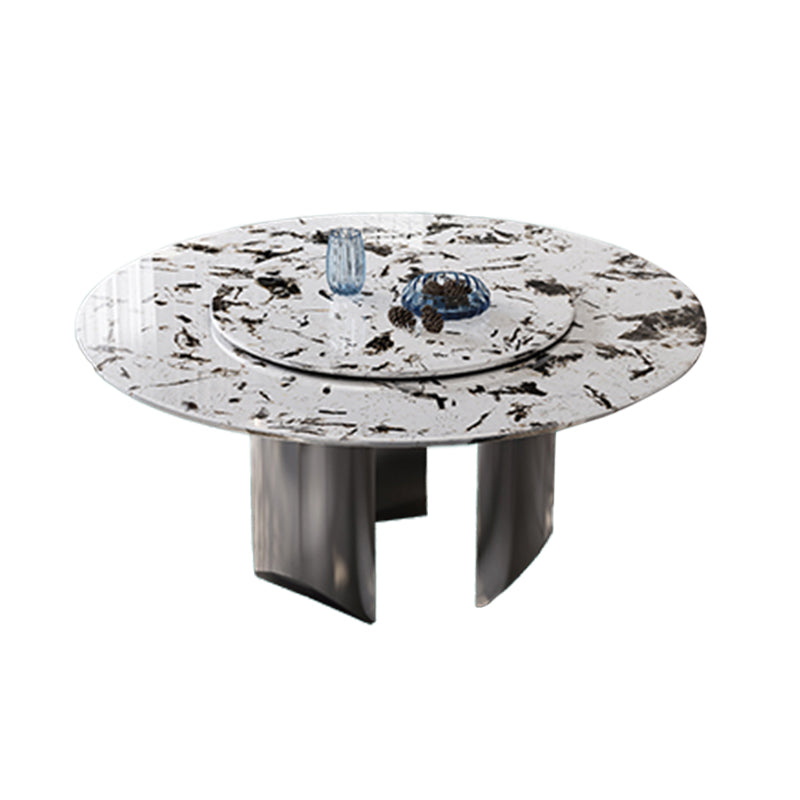 Modern Round Dining Table Stone Dining Table with Stainless Steel Pedestal