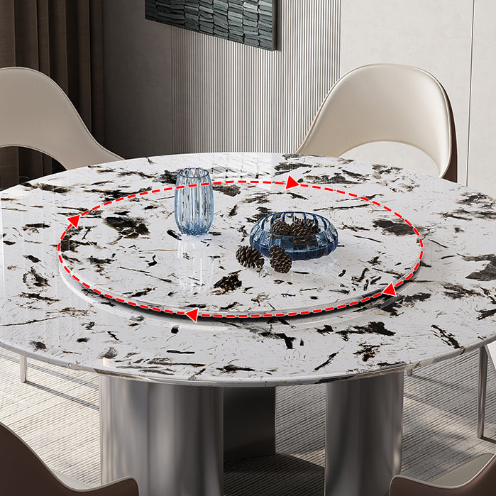 Modern Round Dining Table Stone Dining Table with Stainless Steel Pedestal