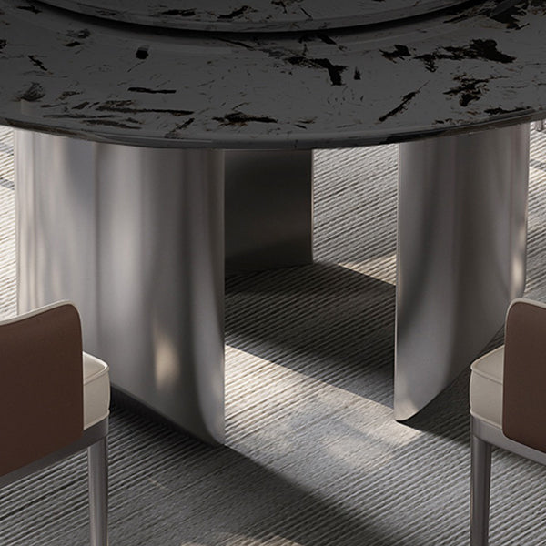Modern Round Dining Table Stone Dining Table with Stainless Steel Pedestal