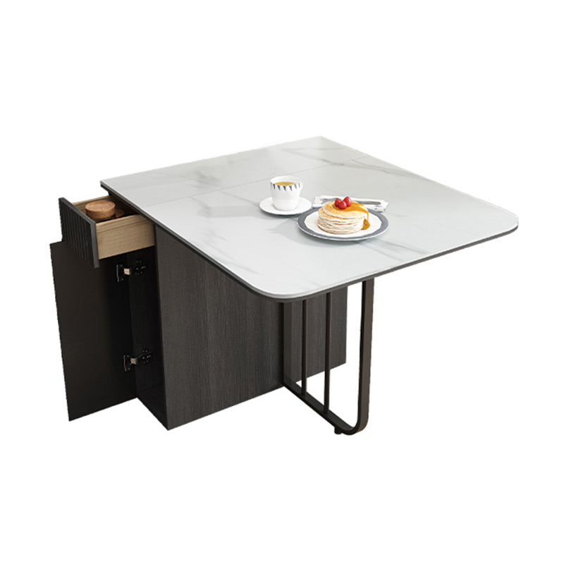 Folding Rectangle Dining Table Wood Frame Dining Table with Storage Pedestal