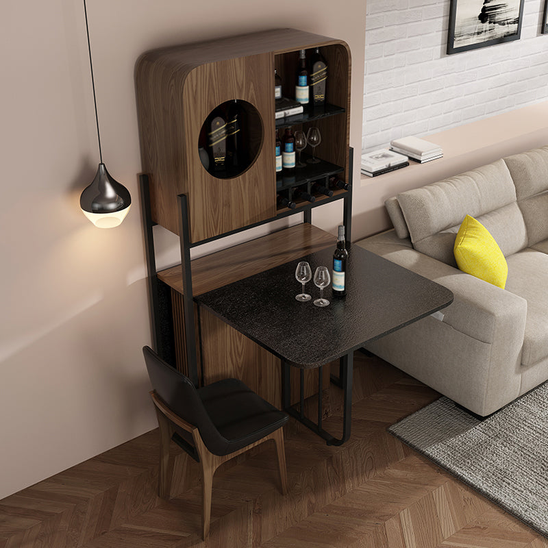 Folding Rectangle Dining Table Wood Frame Dining Table with Storage Pedestal