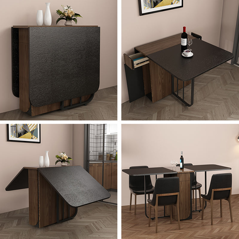 Folding Rectangle Dining Table Wood Frame Dining Table with Storage Pedestal