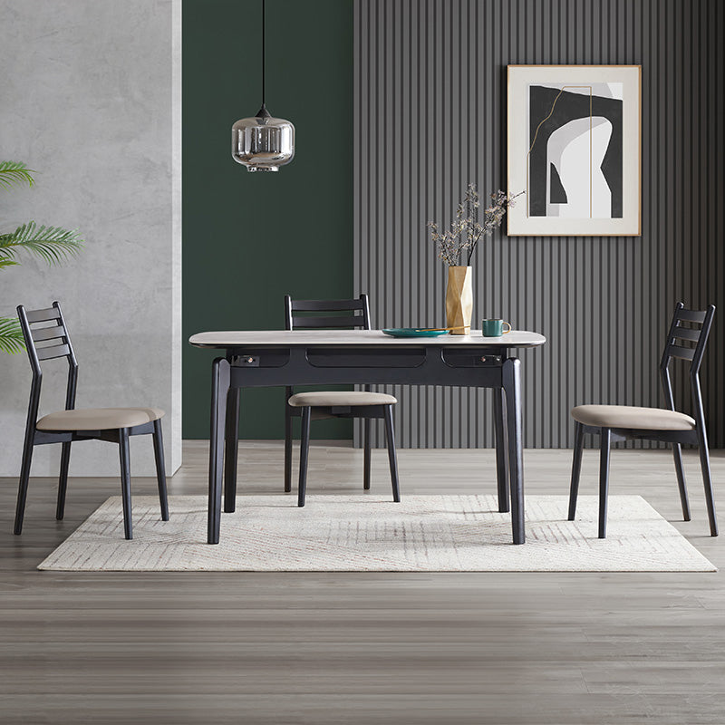 Dining Room Stone Dinner Table Rectangle 4 Legs Dining Table