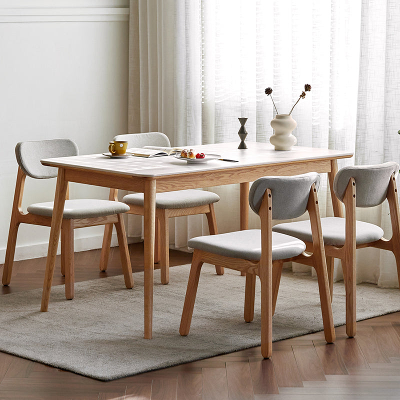 Modern Solid Wood Legs Dining Table Rectangle Stone Top Dining Table