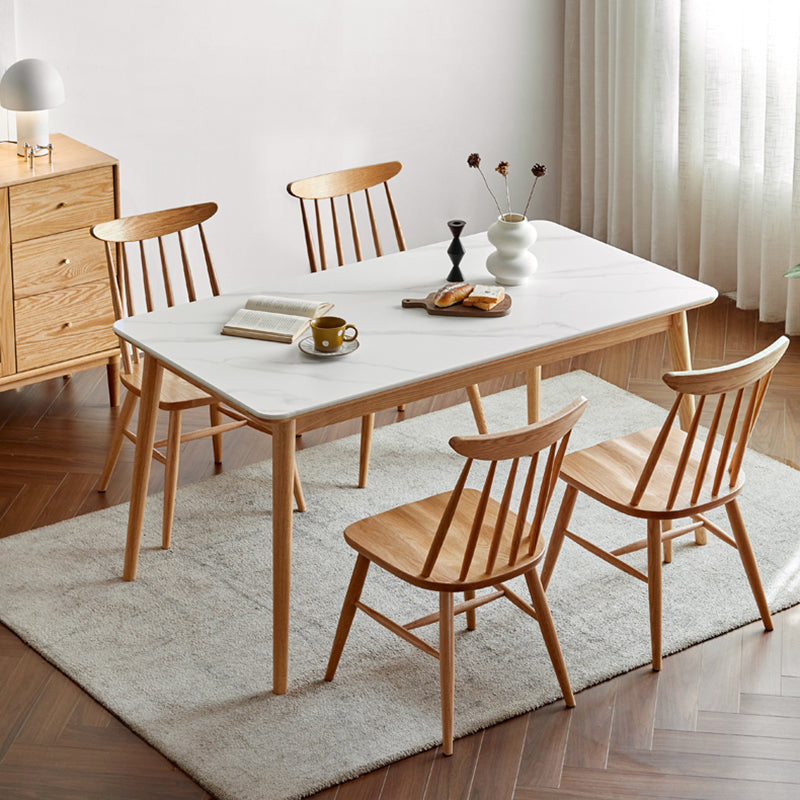 Modern Solid Wood Legs Dining Table Rectangle Stone Top Dining Table