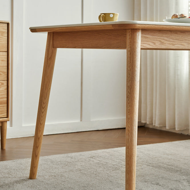 Modern Solid Wood Legs Dining Table Rectangle Stone Top Dining Table