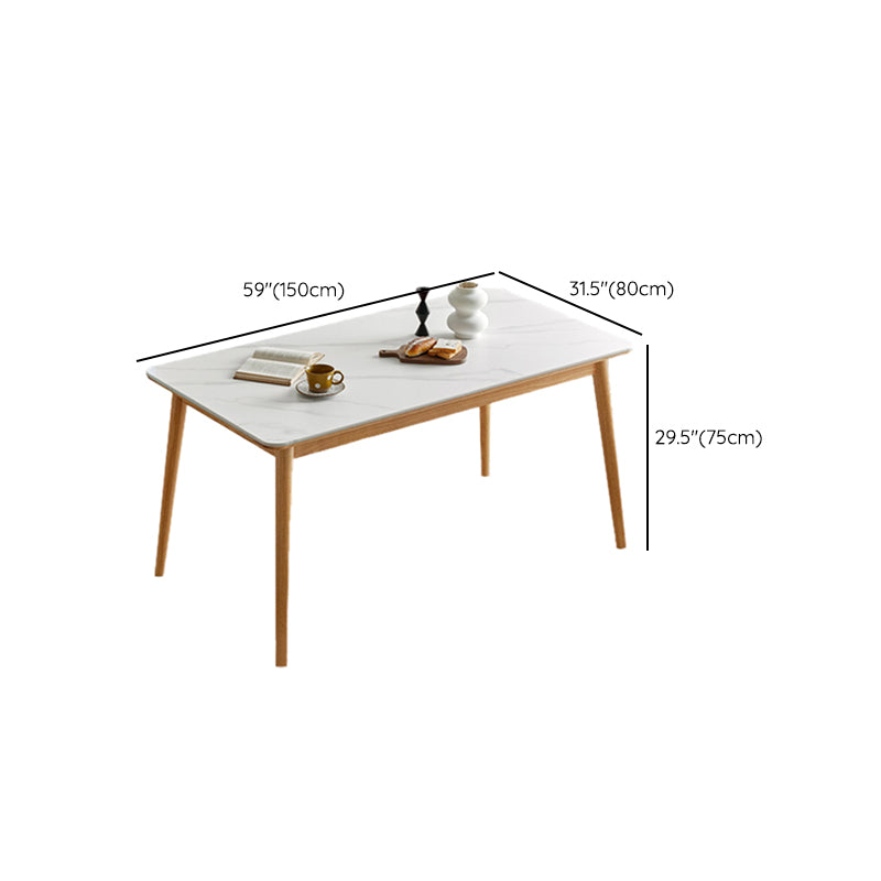 Modern Solid Wood Legs Dining Table Rectangle Stone Top Dining Table