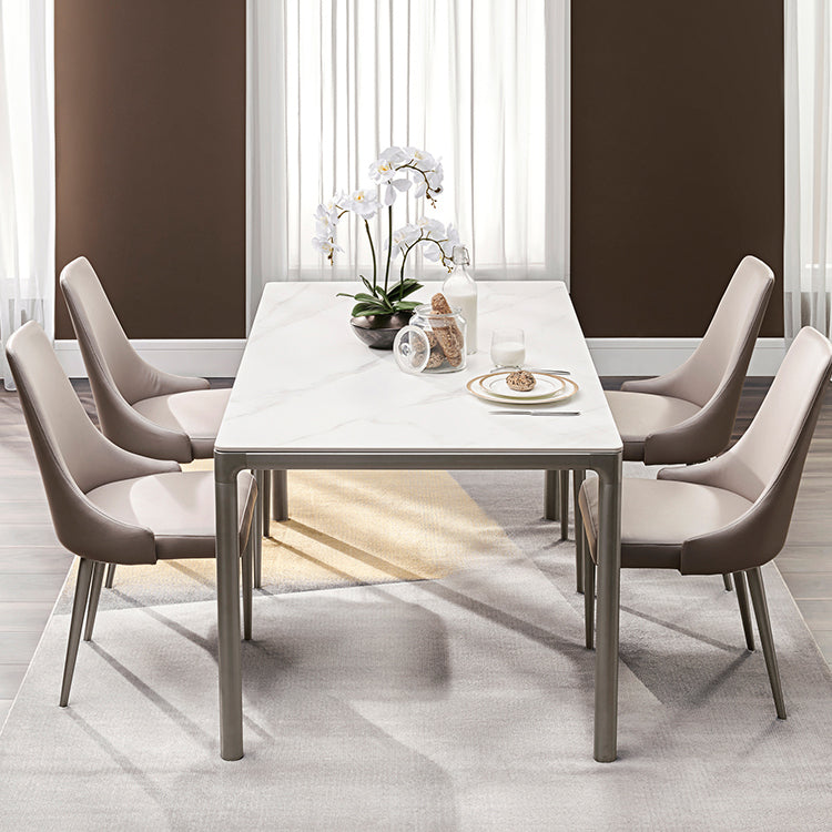 White Stone Top Dining Table Stainless Steel 4 Legs Dining Table