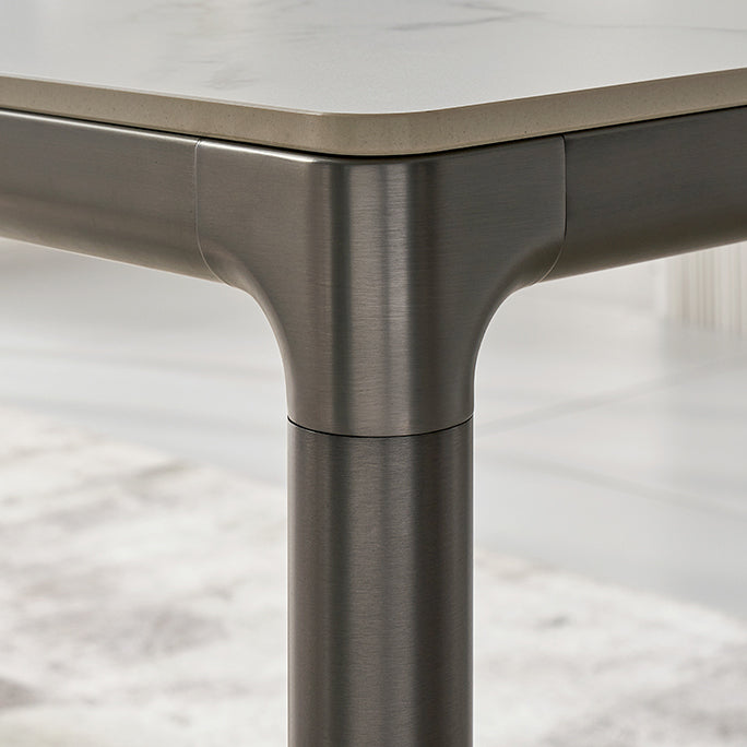 White Stone Top Dining Table Stainless Steel 4 Legs Dining Table