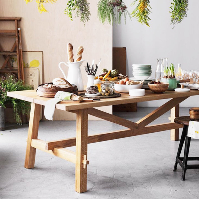 Modern Rectangle Solid Wood Dining Table Trestle Base Dining Table