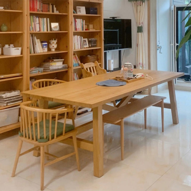 Modern Rectangle Solid Wood Dining Table Trestle Base Dining Table