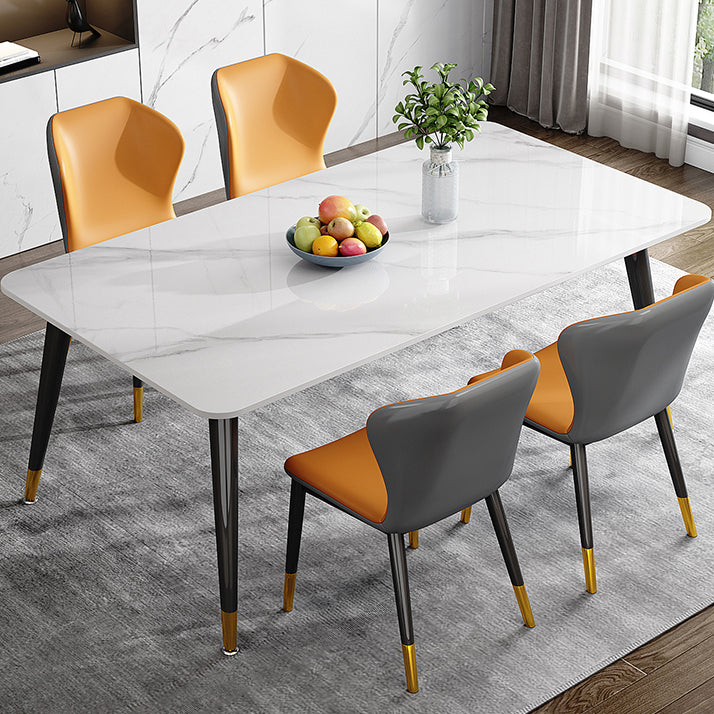Metal 4 Legs Dining Table Rectangle Stone Top Dining Table for Dining Room