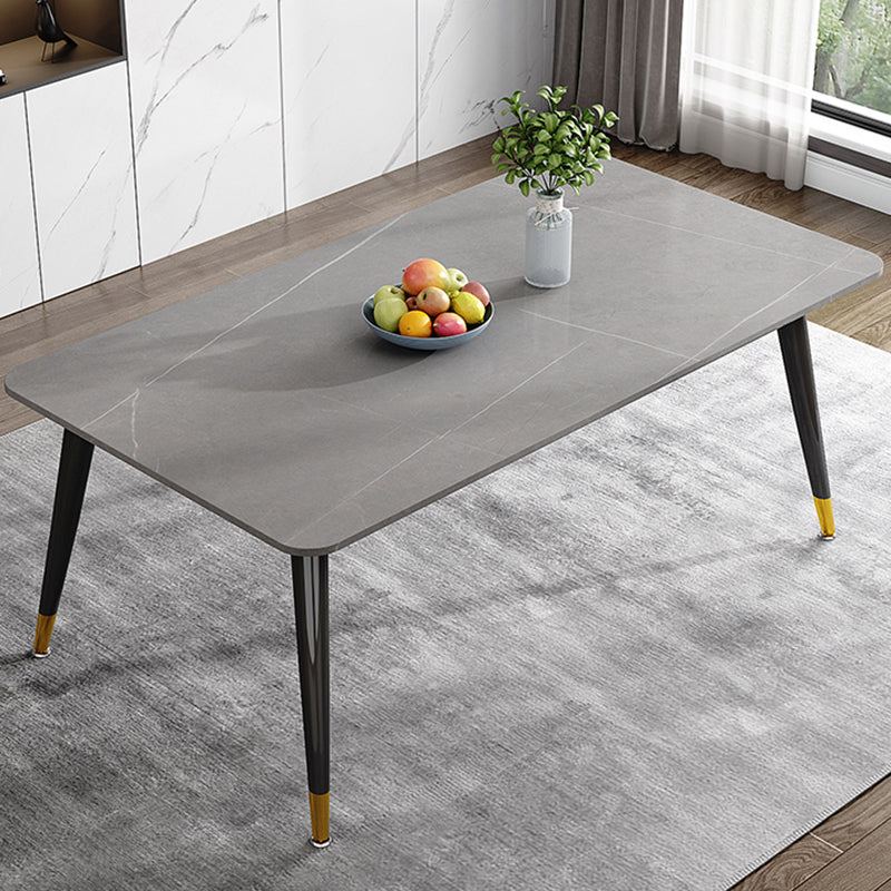 Metal 4 Legs Dining Table Rectangle Stone Top Dining Table for Dining Room