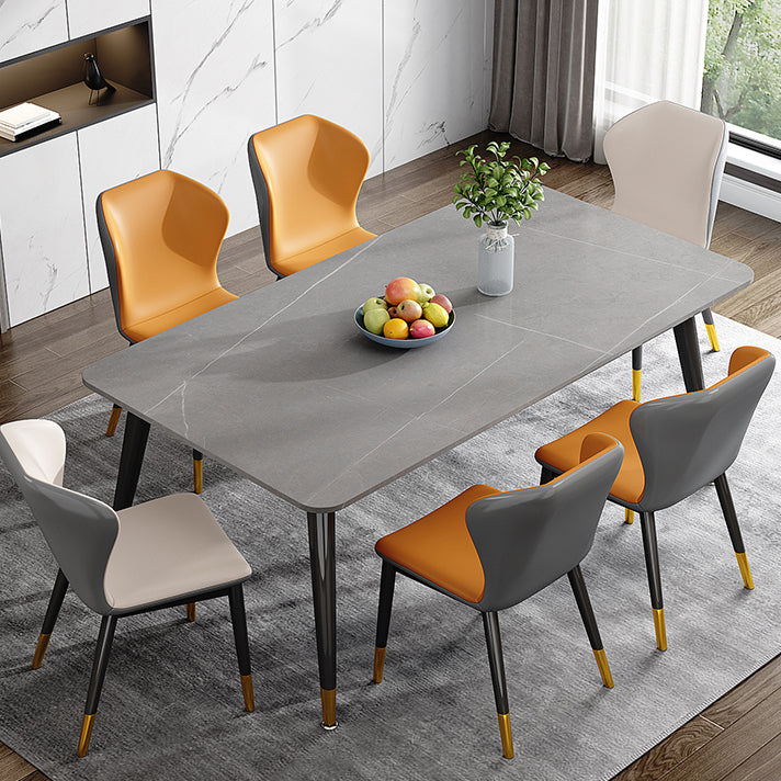 Metal 4 Legs Dining Table Rectangle Stone Top Dining Table for Dining Room