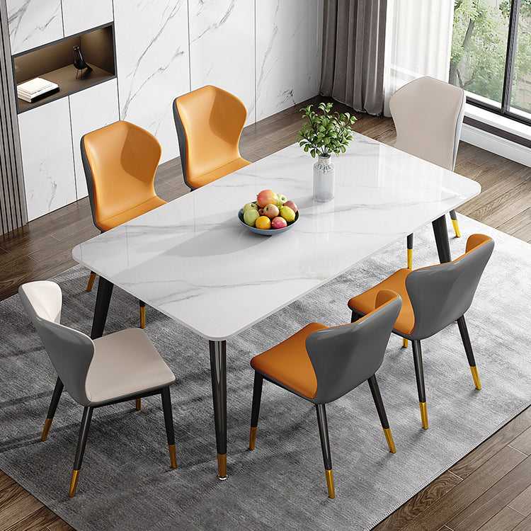 Metal 4 Legs Dining Table Rectangle Stone Top Dining Table for Dining Room