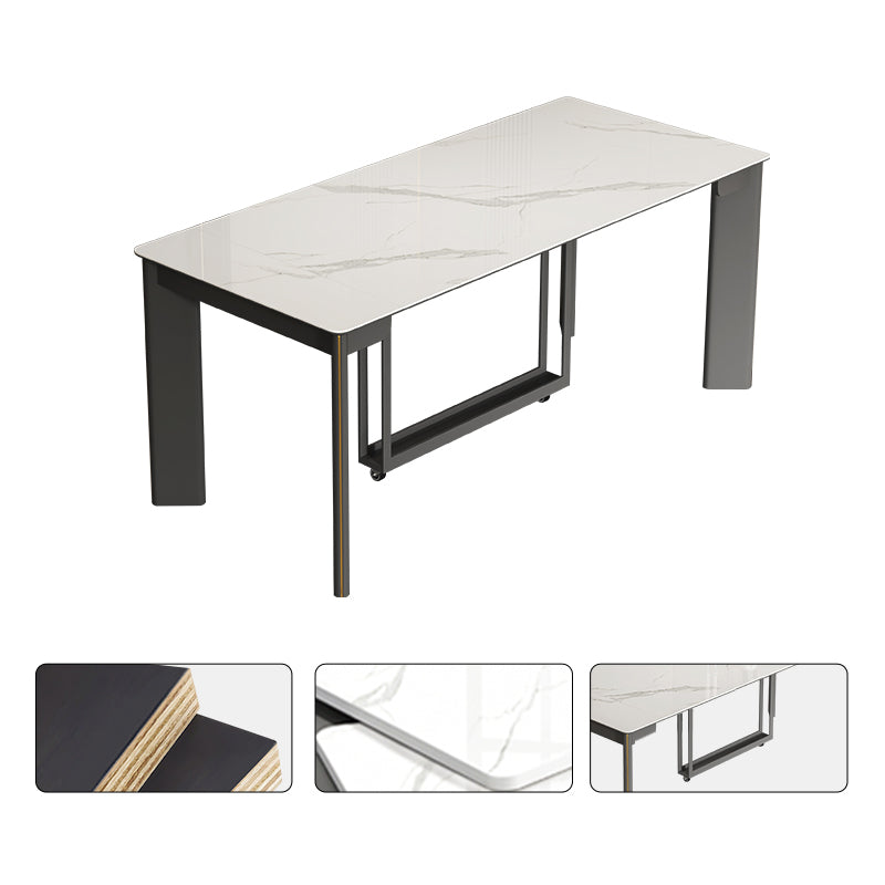 Rectangle Folding Dining Table Wood and Stone Dining Table for Dining Room