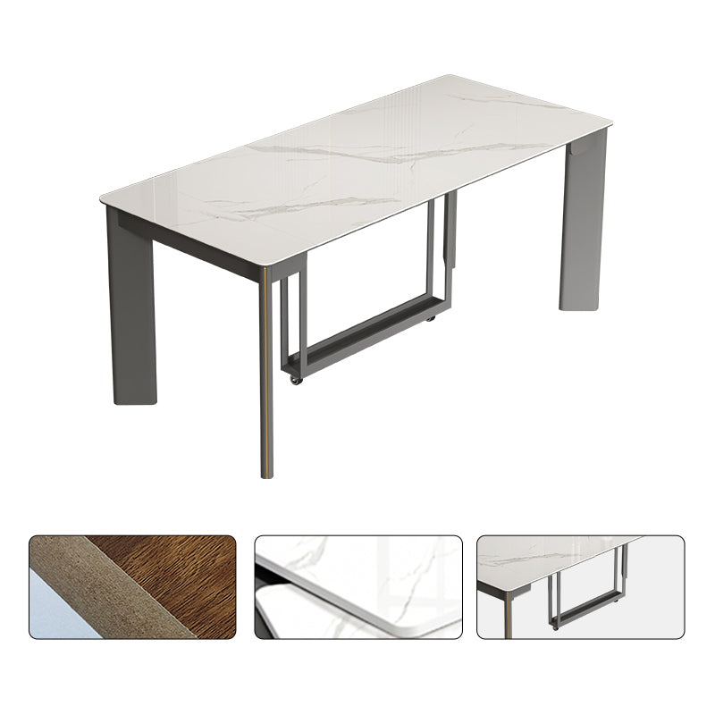 Rectangle Folding Dining Table Wood and Stone Dining Table for Dining Room