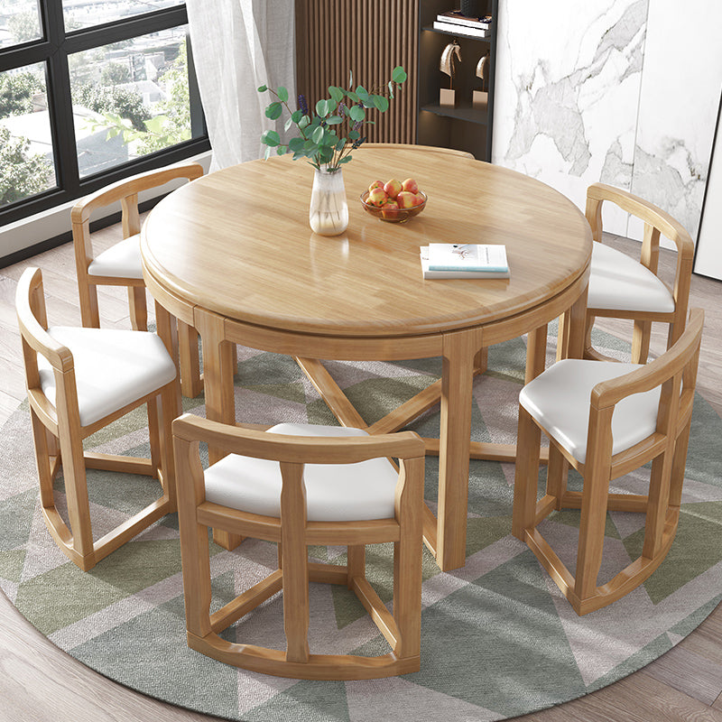 Round Solid Wood Dining Table Set 1/7 Pieces Dining Set for Kitchen