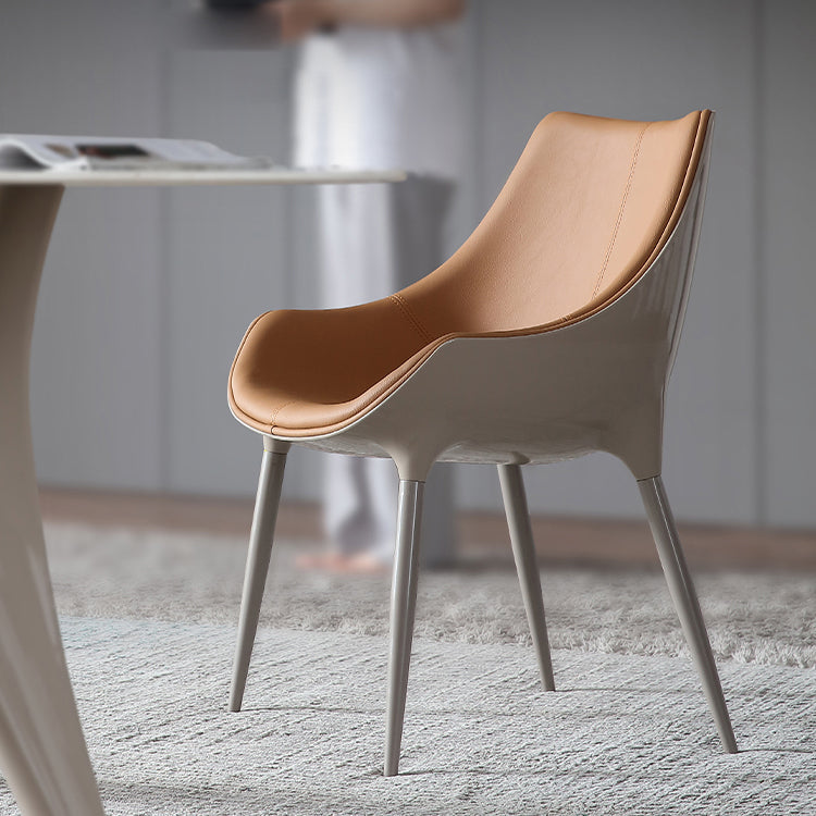 Nordic Armless Backrest Leather Chair with Metal Legs for Dining Room