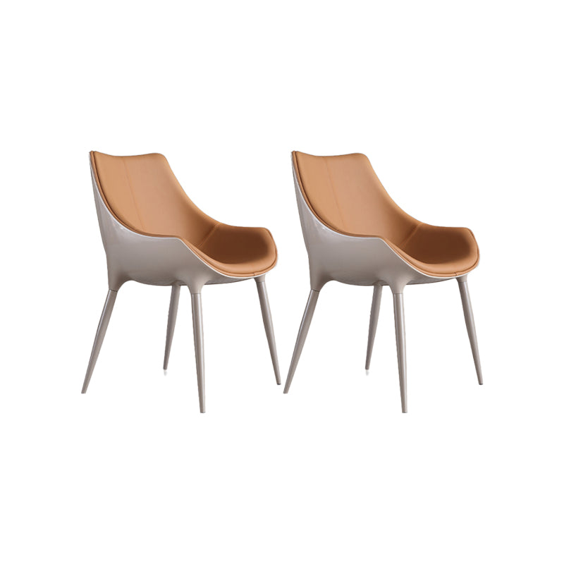 Nordic Armless Backrest Leather Chair with Metal Legs for Dining Room