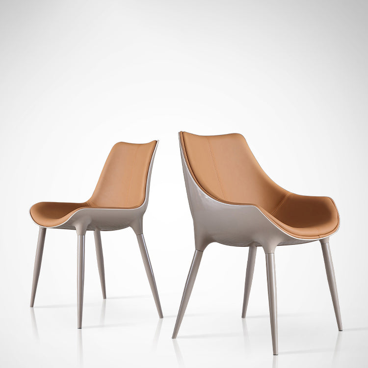 Nordic Armless Backrest Leather Chair with Metal Legs for Dining Room