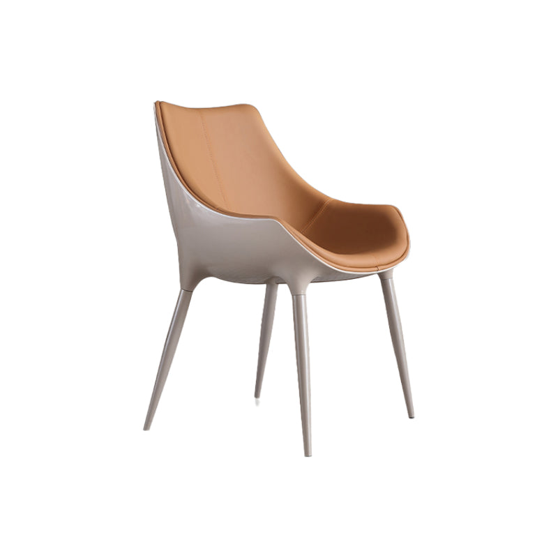 Nordic Armless Backrest Leather Chair with Metal Legs for Dining Room