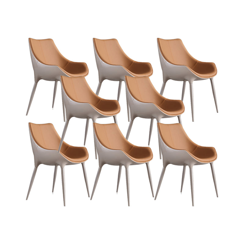 Nordic Armless Backrest Leather Chair with Metal Legs for Dining Room