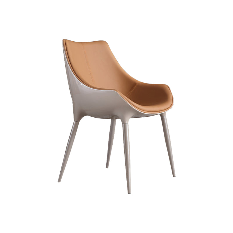 Nordic Armless Backrest Leather Chair with Metal Legs for Dining Room