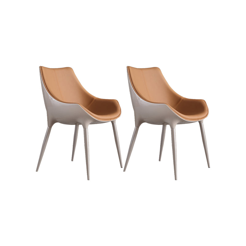 Nordic Armless Backrest Leather Chair with Metal Legs for Dining Room