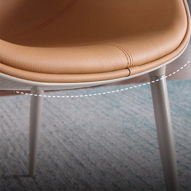 Nordic Armless Backrest Leather Chair with Metal Legs for Dining Room